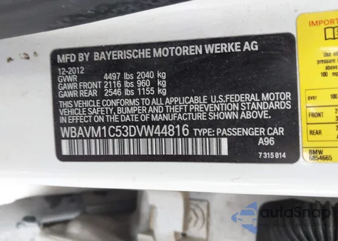 2013 BMW X1 Sdrive28I z USA, uszkodzony, nr VIN WBAVM1C53DVW44816